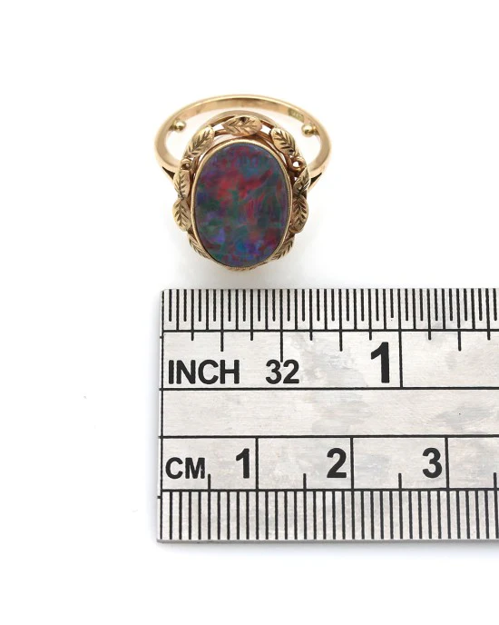 Oval Opal Leaf Halo Ring in Gold - Image 3