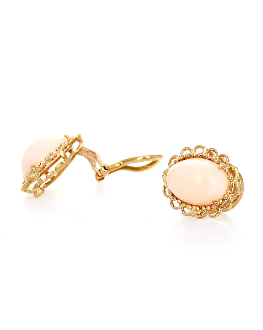 Oval Pink Coral Scalloped Edge Clip On Earrings - Image 2