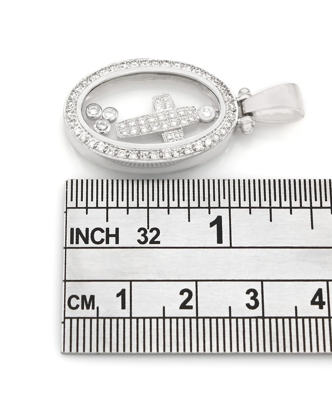 Oval Shaped Diamond Pendant with Center Cross Diamond Pendant in 18k White Gold - Image 3