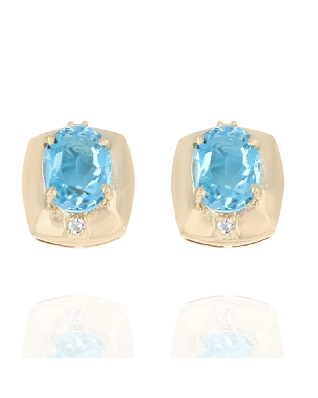 Oval Swiss Blue Topaz Diamond Accent Stud Earrings
