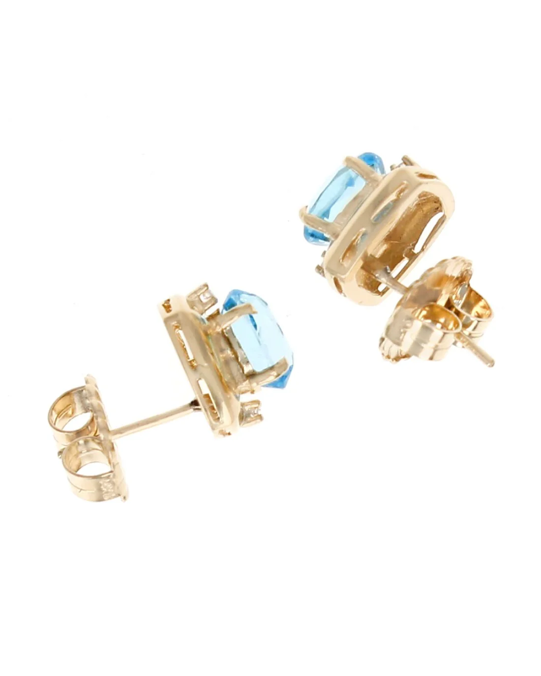 Oval Swiss Blue Topaz Diamond Accent Stud Earrings - Image 2