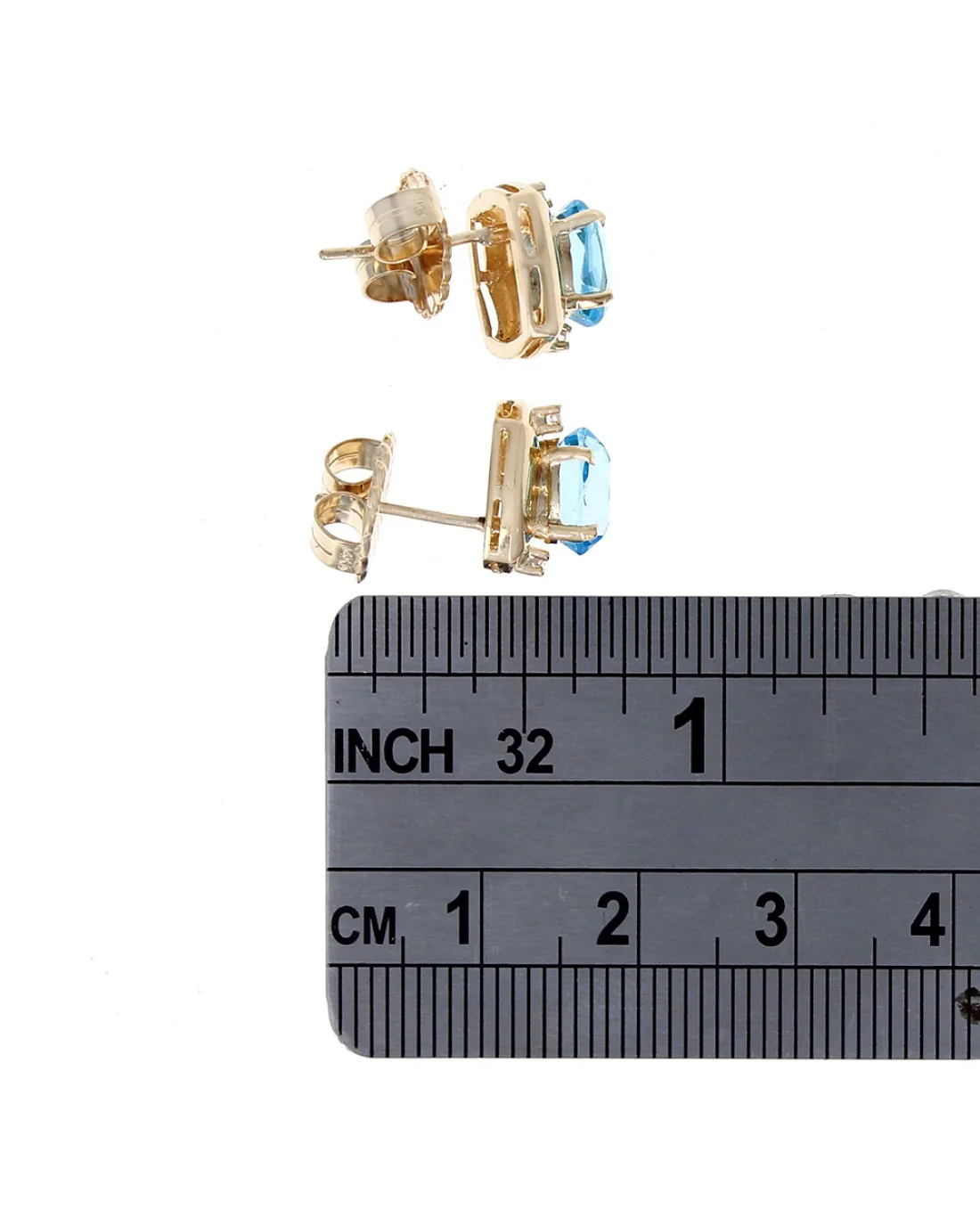 Oval Swiss Blue Topaz Diamond Accent Stud Earrings - Image 3