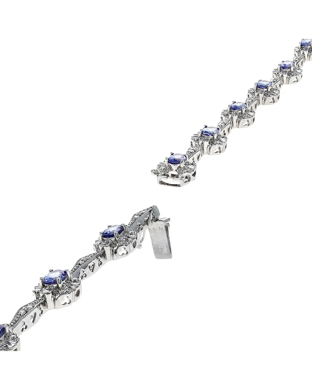 Oval Tanzanite and Round Diamond Flower Motif Bracelet - Image 2