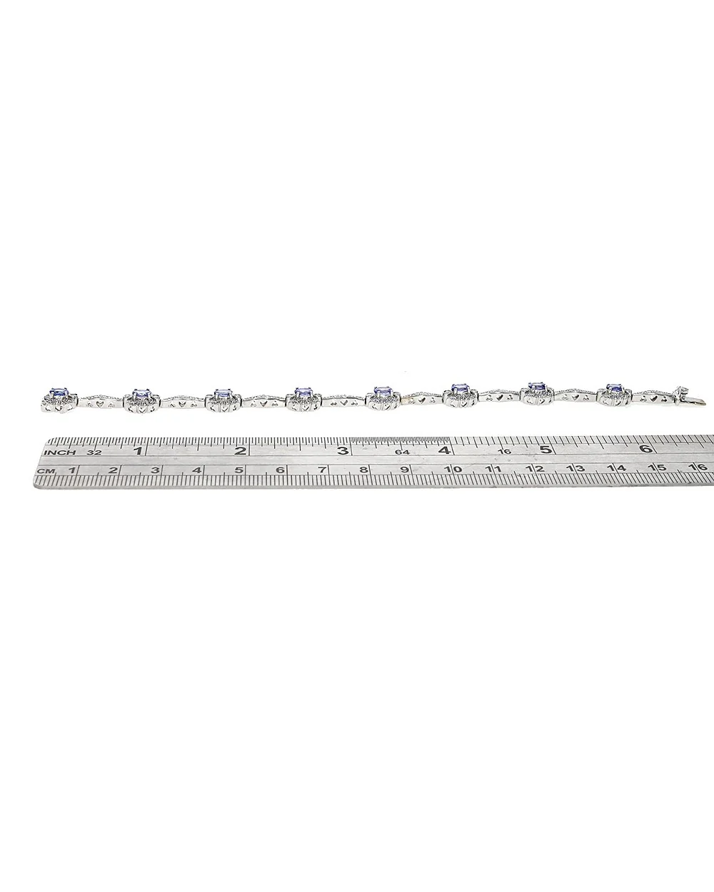 Oval Tanzanite and Round Diamond Flower Motif Bracelet - Image 3