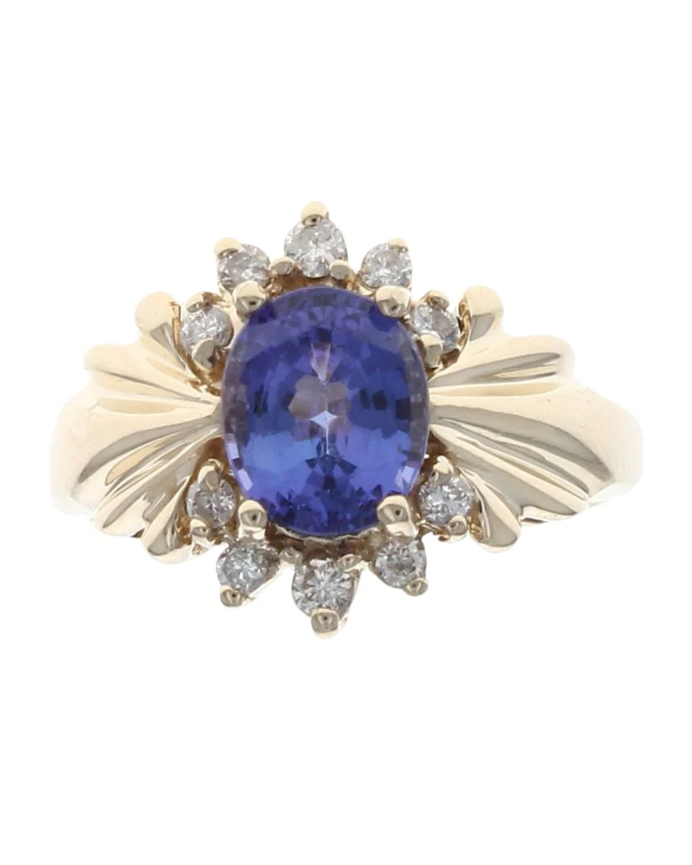 Oval Tanzanite and Round Diamond Fluted Ring - Image 2