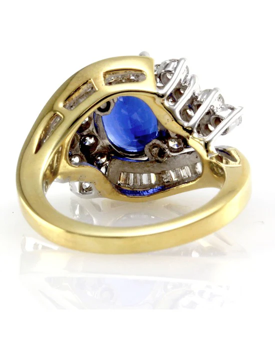Oval Tanzanite Bypass Ring w/ Diamond Cluster in Two Tone 18K Gold - Image 6