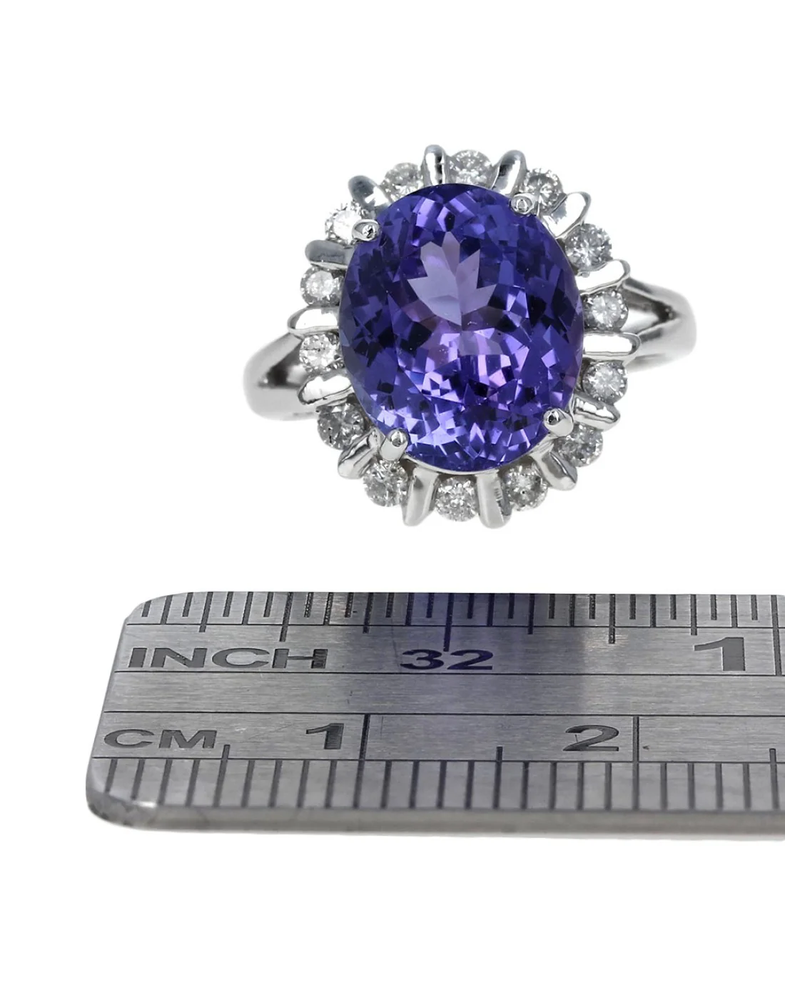 Oval Tanzanite Diamond Halo Ring - Image 3