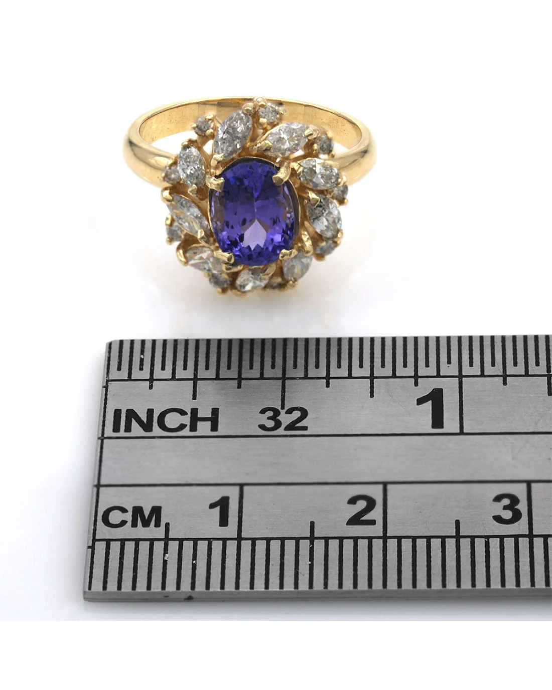 Oval Tanzanite Mixed Cut Diamond Halo Ring - Image 3