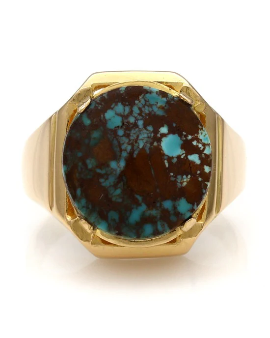 Oval Turquoise Ring in Yellow Gold - Image 2