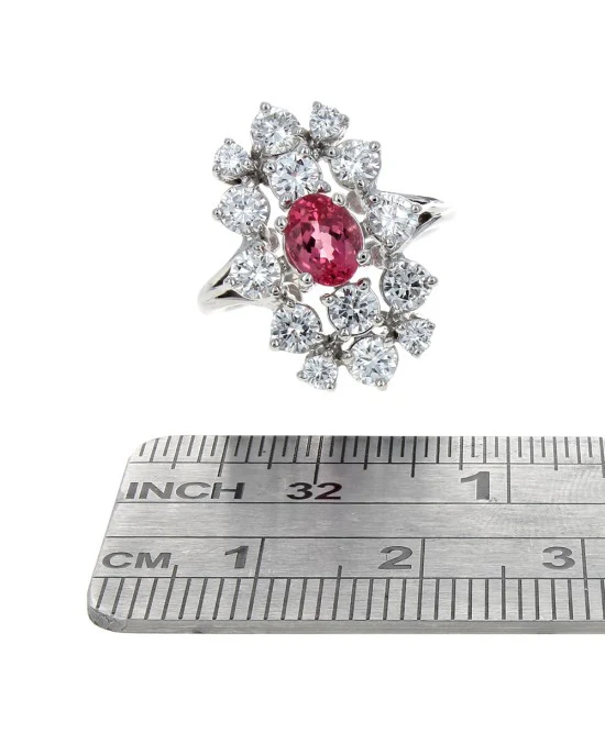 Padparadscha Pink Sapphire and Diamond Cluster Ring - Image 3
