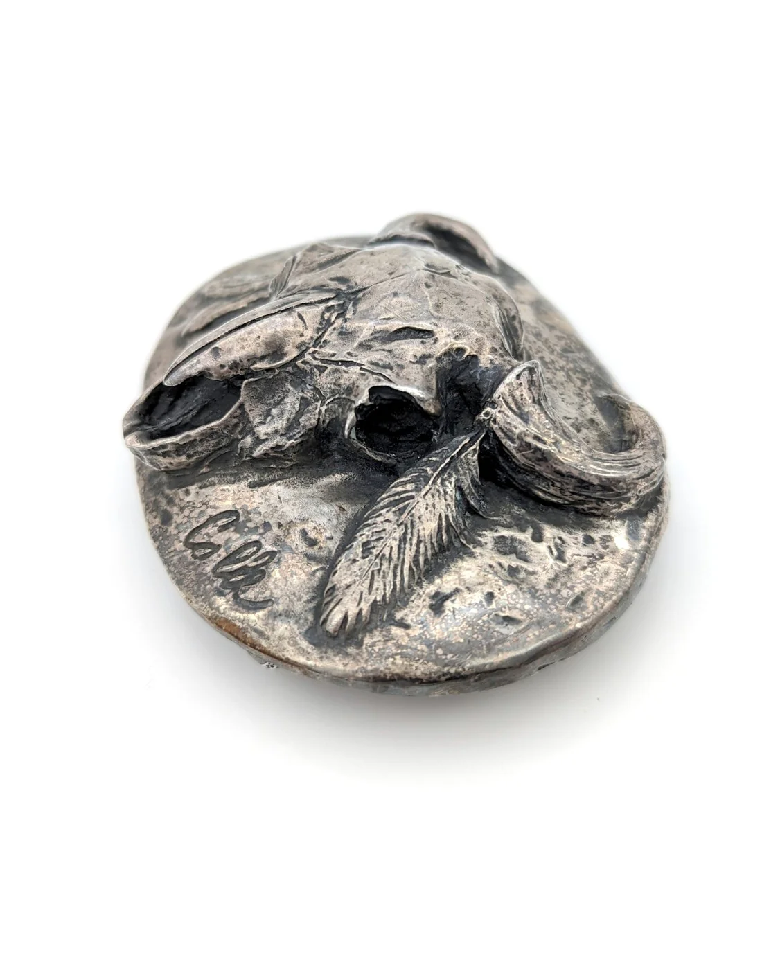 Paul Calle Sterling Silver Buffalo Skull & Feathers Western Buckle Limited Edition - Image 2