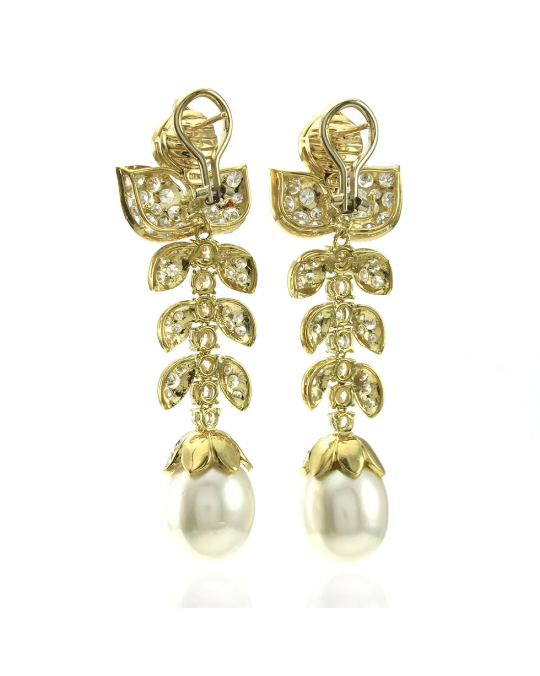 Pave Diamond and Pearl Detachable Dangle Earrings in Gold - Image 2