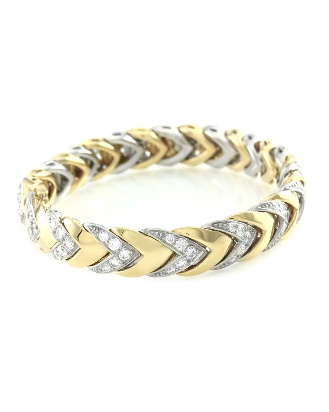 Pave Diamond Bracelet with Chevoron Design in 18K Yellow Gold and Platinum - Image 2