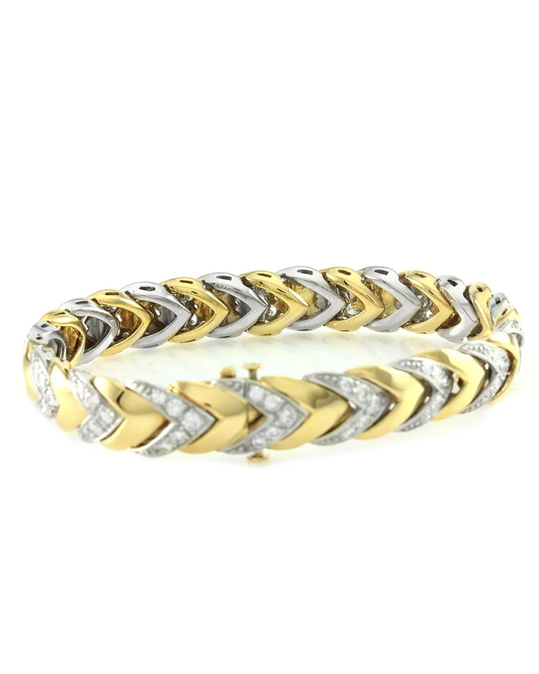 Pave Diamond Bracelet with Chevoron Design in 18K Yellow Gold and Platinum - Image 3