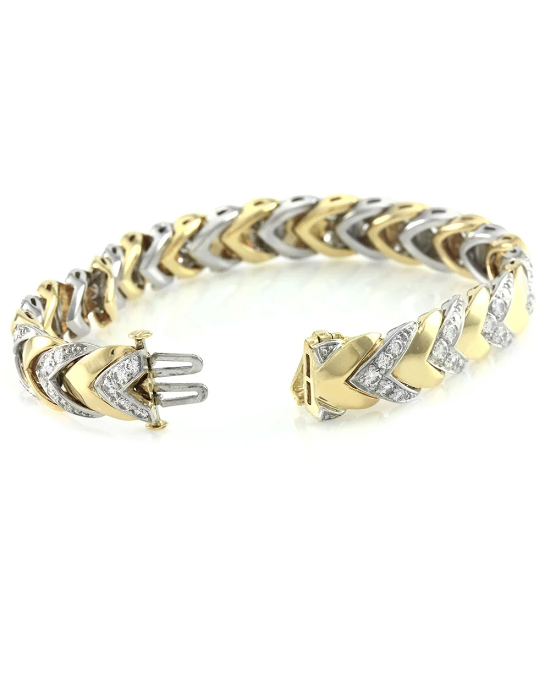 Pave Diamond Bracelet with Chevoron Design in 18K Yellow Gold and Platinum - Image 4