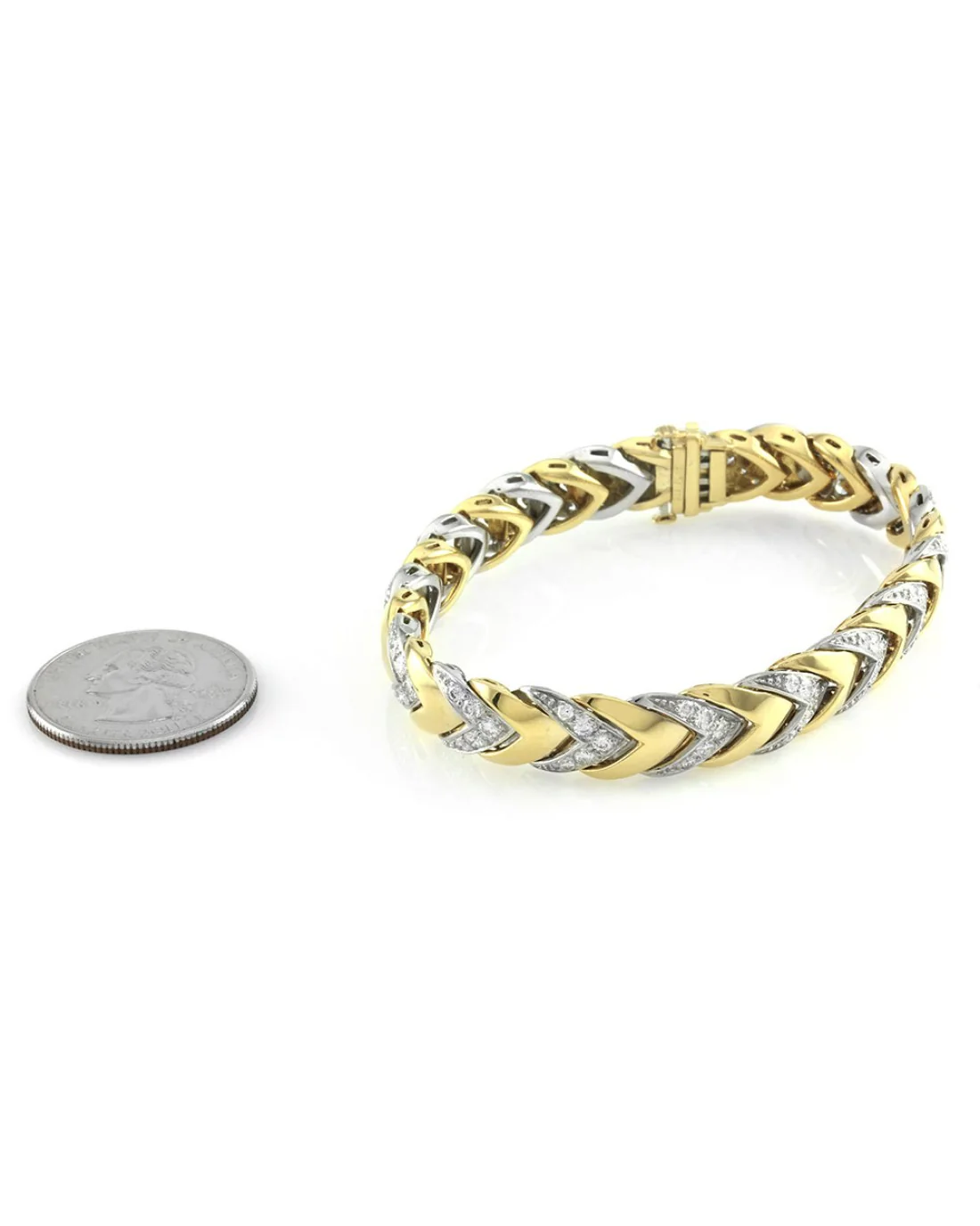 Pave Diamond Bracelet with Chevoron Design in 18K Yellow Gold and Platinum - Image 5