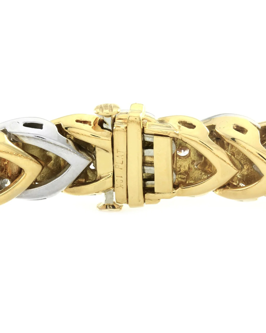 Pave Diamond Bracelet with Chevoron Design in 18K Yellow Gold and Platinum - Image 6