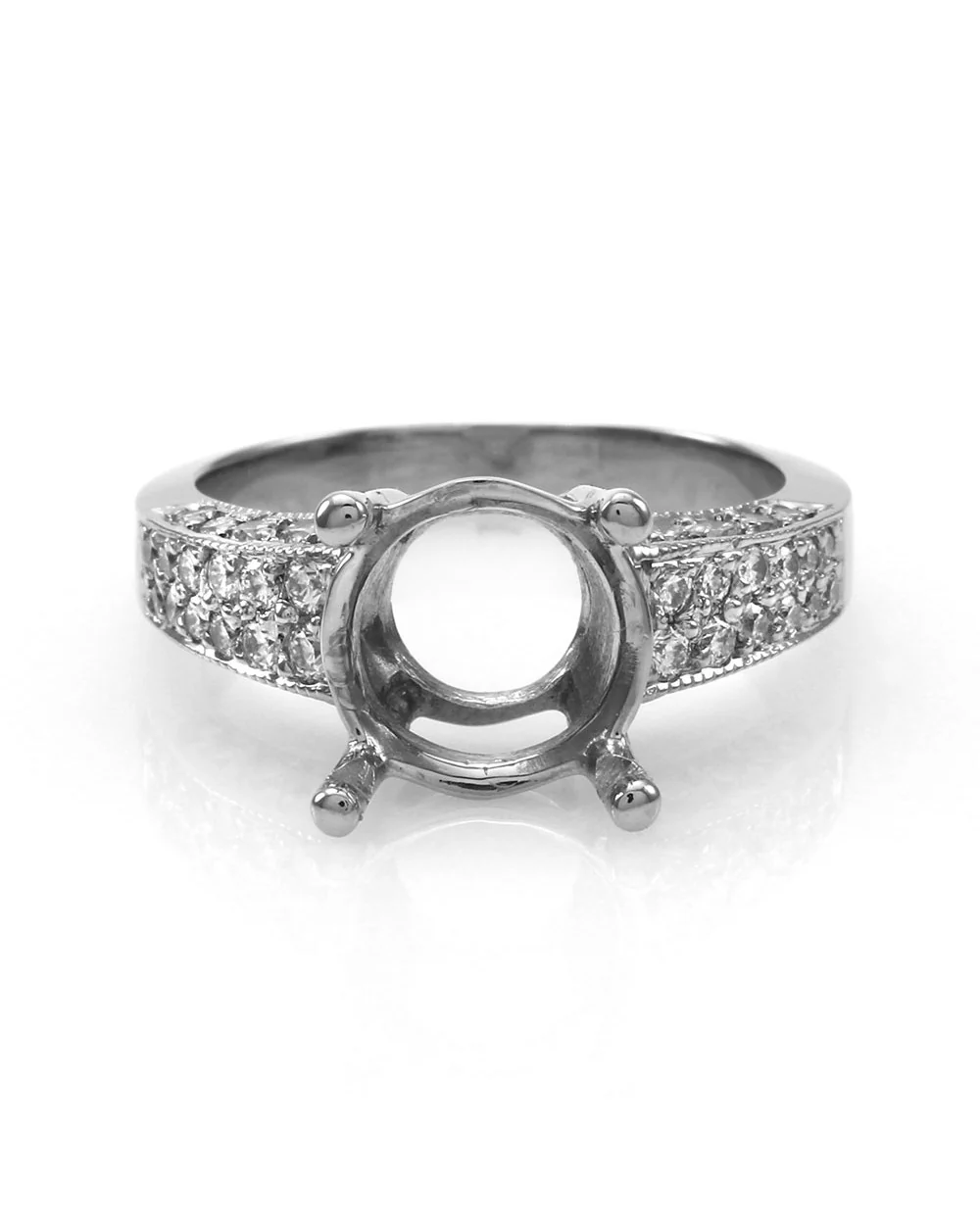Pave Diamond Bridal Engagement Ring Mounting in Gold - Image 2