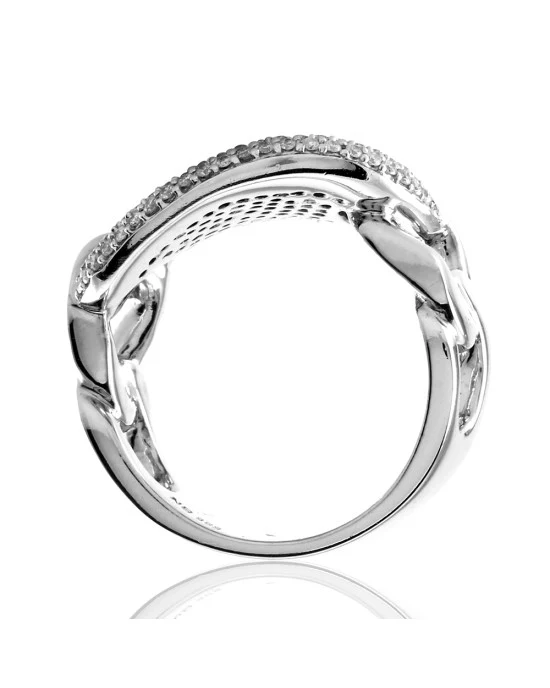 Pave Diamond Cluster Ring with Curb Link Details in 14K White Gold - Image 4