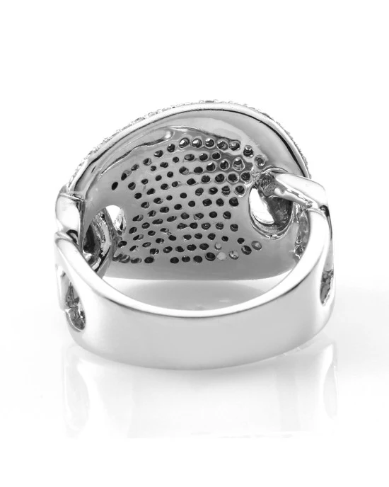Pave Diamond Cluster Ring with Curb Link Details in 14K White Gold - Image 5