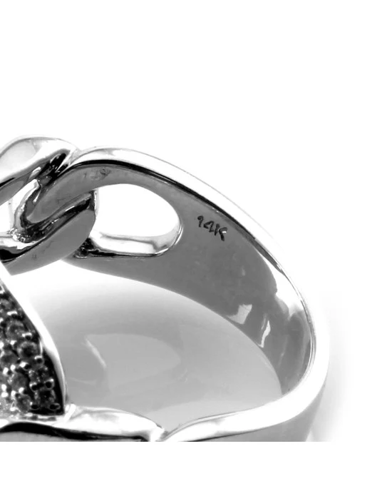 Pave Diamond Cluster Ring with Curb Link Details in 14K White Gold - Image 6