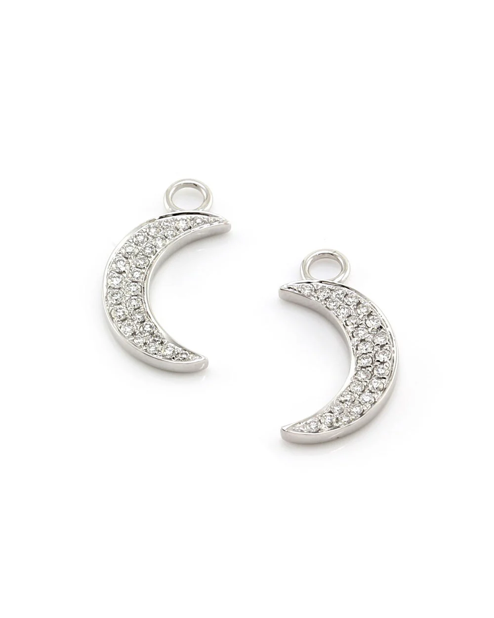 Pave Diamond Crescent Moon Earring Charms in Gold - Image 2