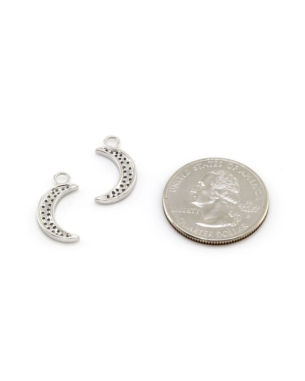 Pave Diamond Crescent Moon Earring Charms in Gold - Image 3