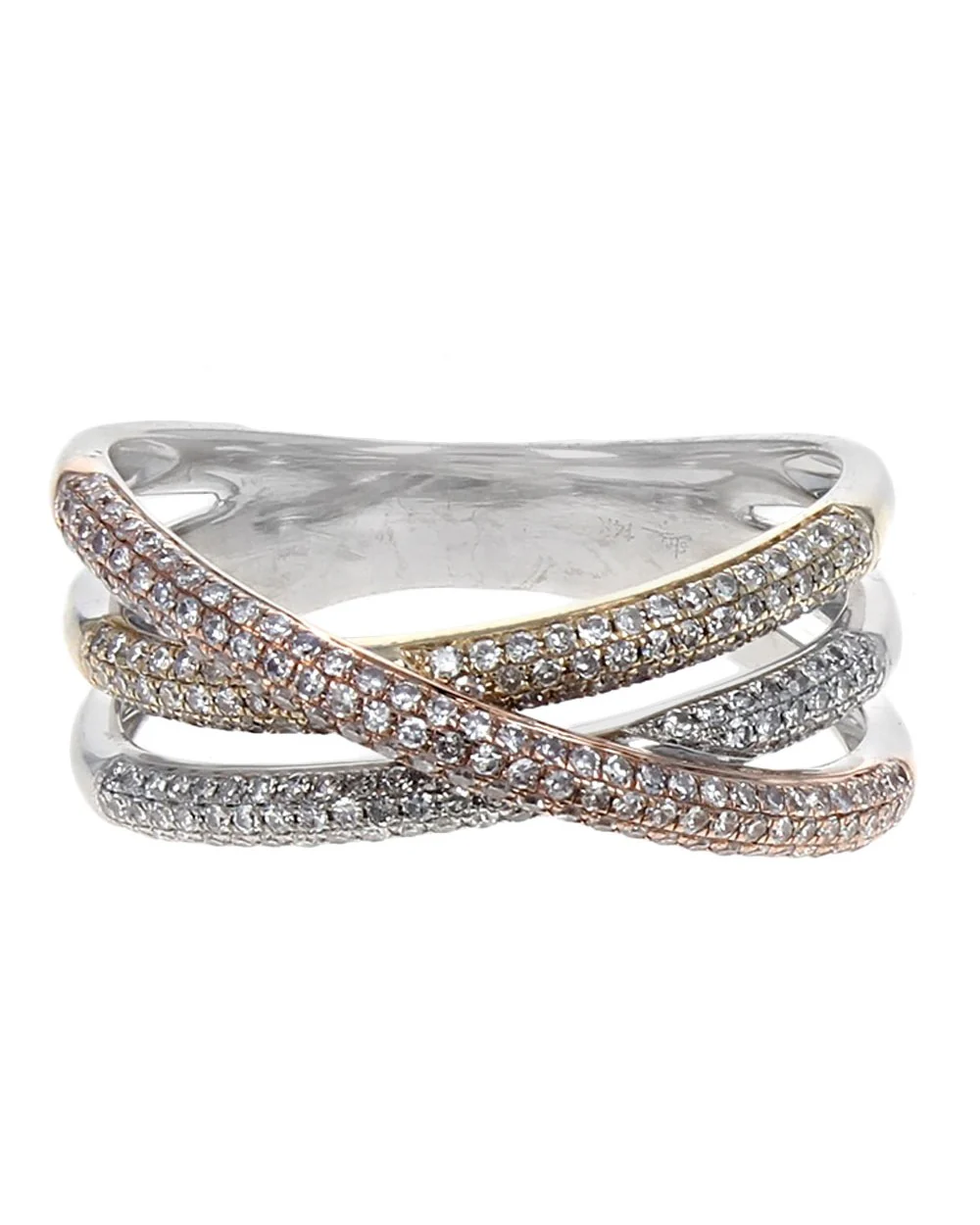 Pave Diamond Crossover Ring in White, Rose, and Yellow Gold - Image 2
