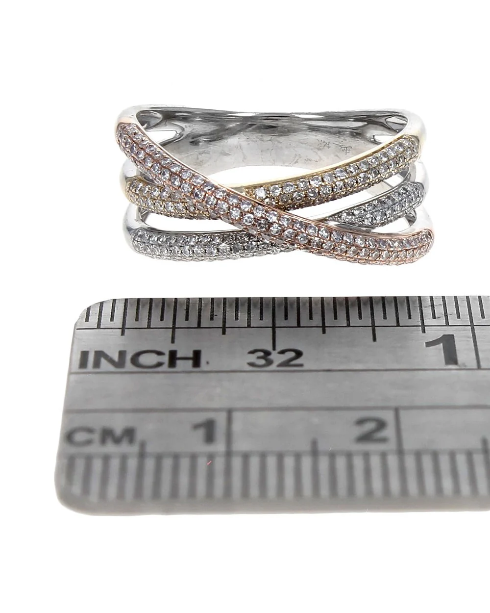 Pave Diamond Crossover Ring in White, Rose, and Yellow Gold - Image 3