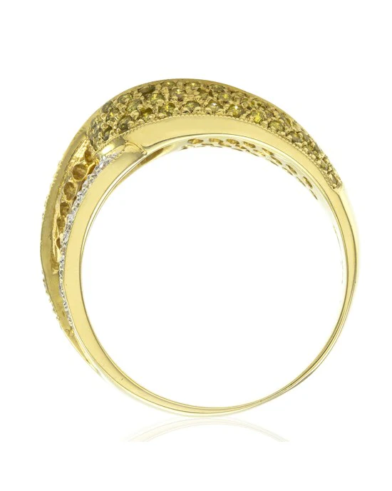 Pave Diamond Crossover Ring w/ White & Yellow Diamonds in 18K Yellow Gold - Image 4