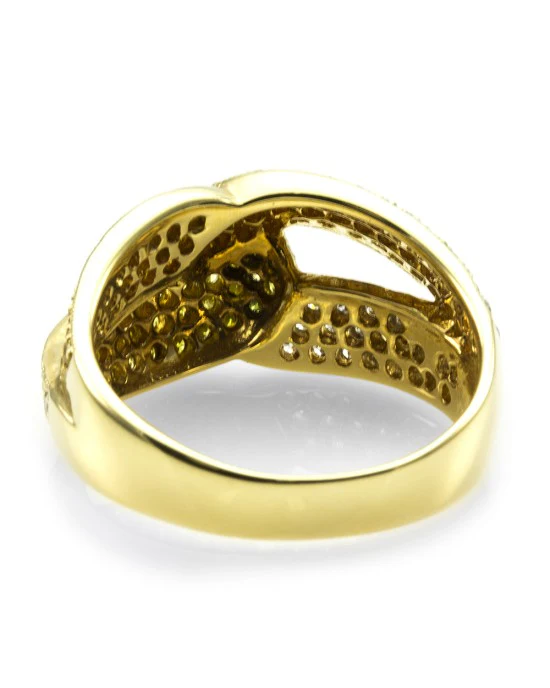 Pave Diamond Crossover Ring w/ White & Yellow Diamonds in 18K Yellow Gold - Image 5