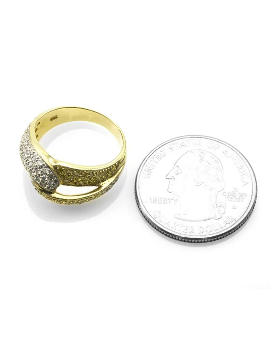 Pave Diamond Crossover Ring w/ White & Yellow Diamonds in 18K Yellow Gold - Image 6