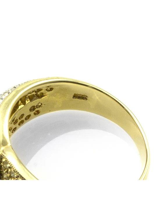 Pave Diamond Crossover Ring w/ White & Yellow Diamonds in 18K Yellow Gold - Image 7