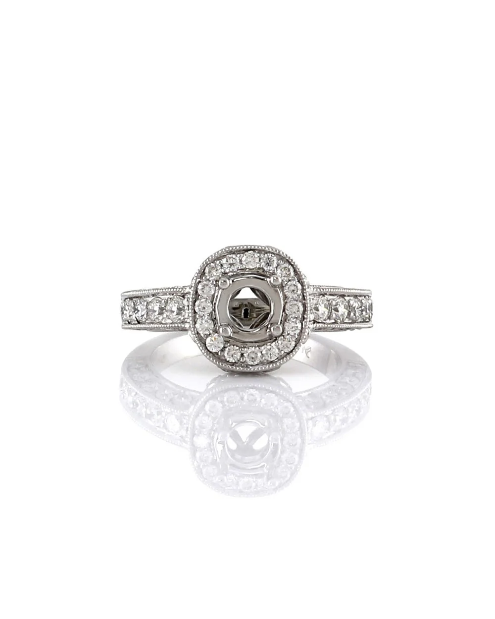 Pave Diamond Engagement Halo Ring Mounting in Gold - Image 2