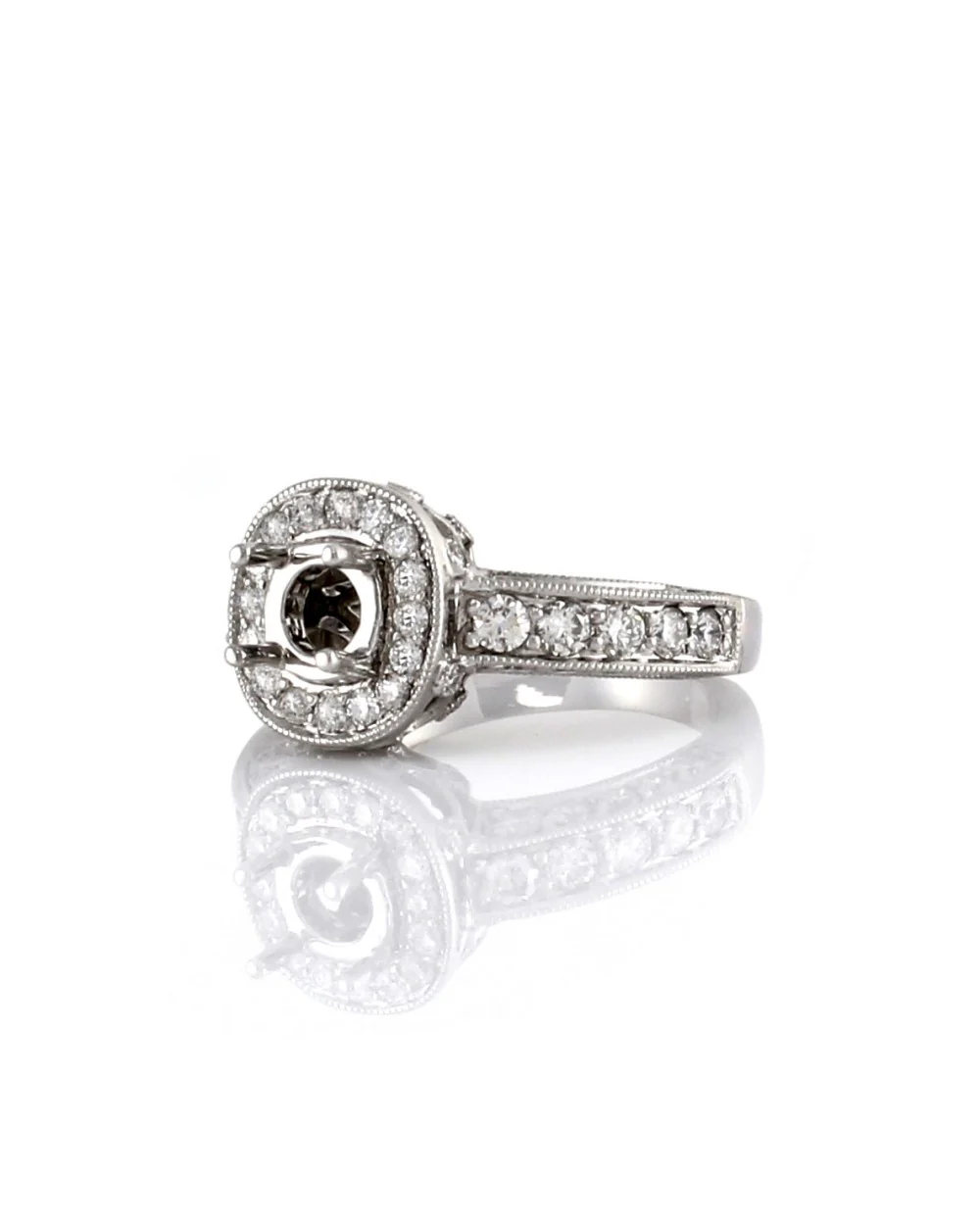 Pave Diamond Engagement Halo Ring Mounting in Gold - Image 3