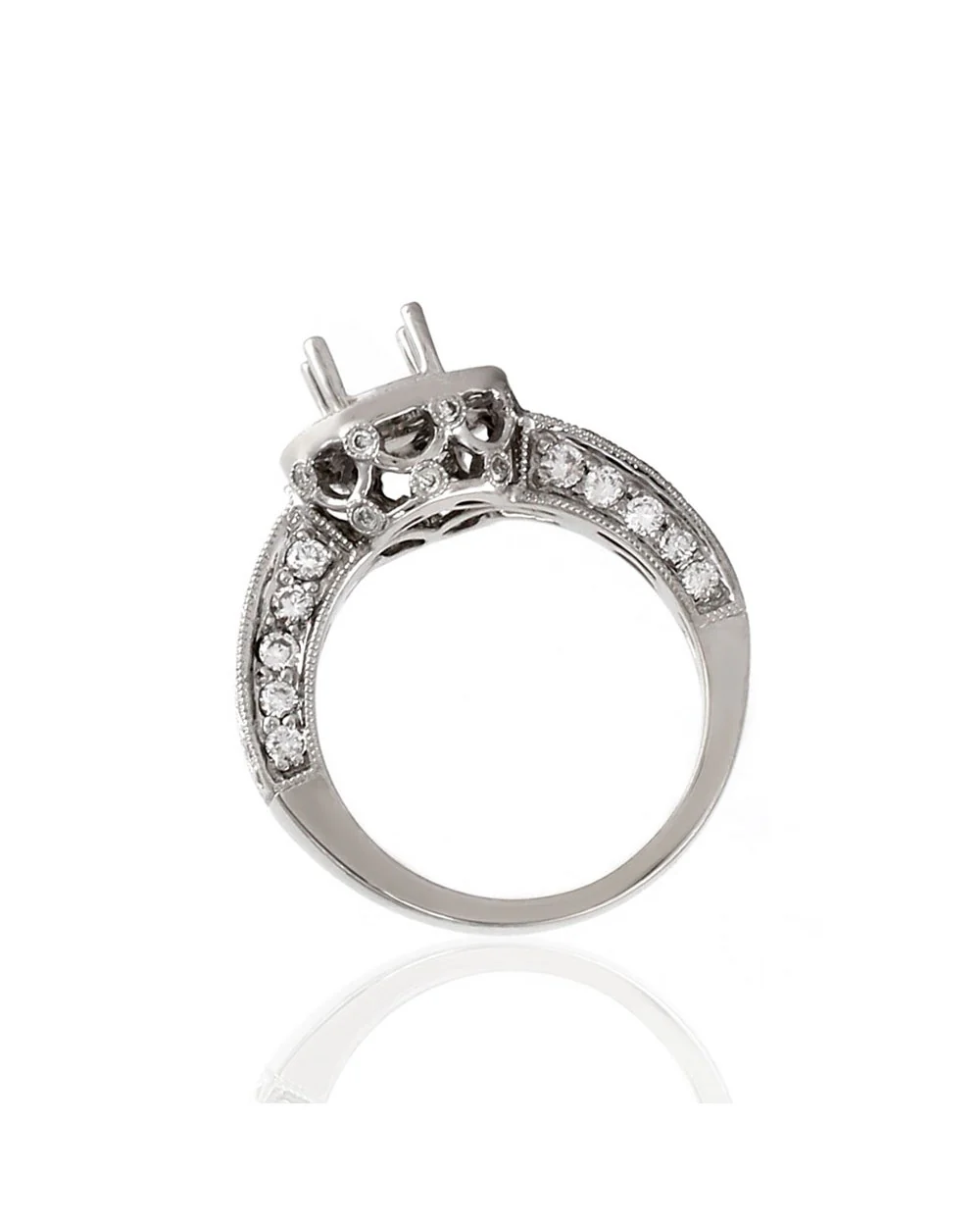 Pave Diamond Engagement Halo Ring Mounting in Gold - Image 4