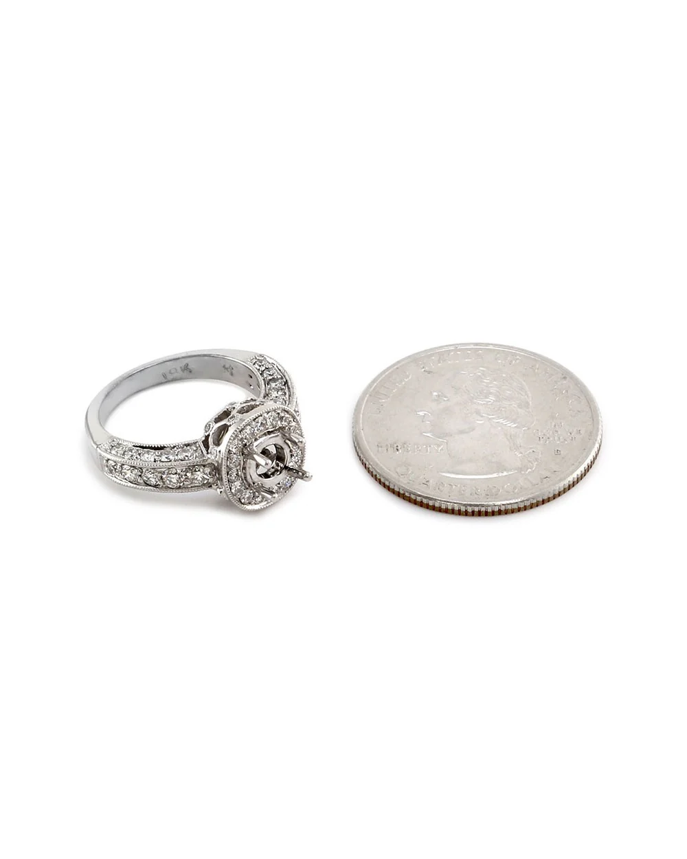Pave Diamond Engagement Halo Ring Mounting in Gold - Image 5