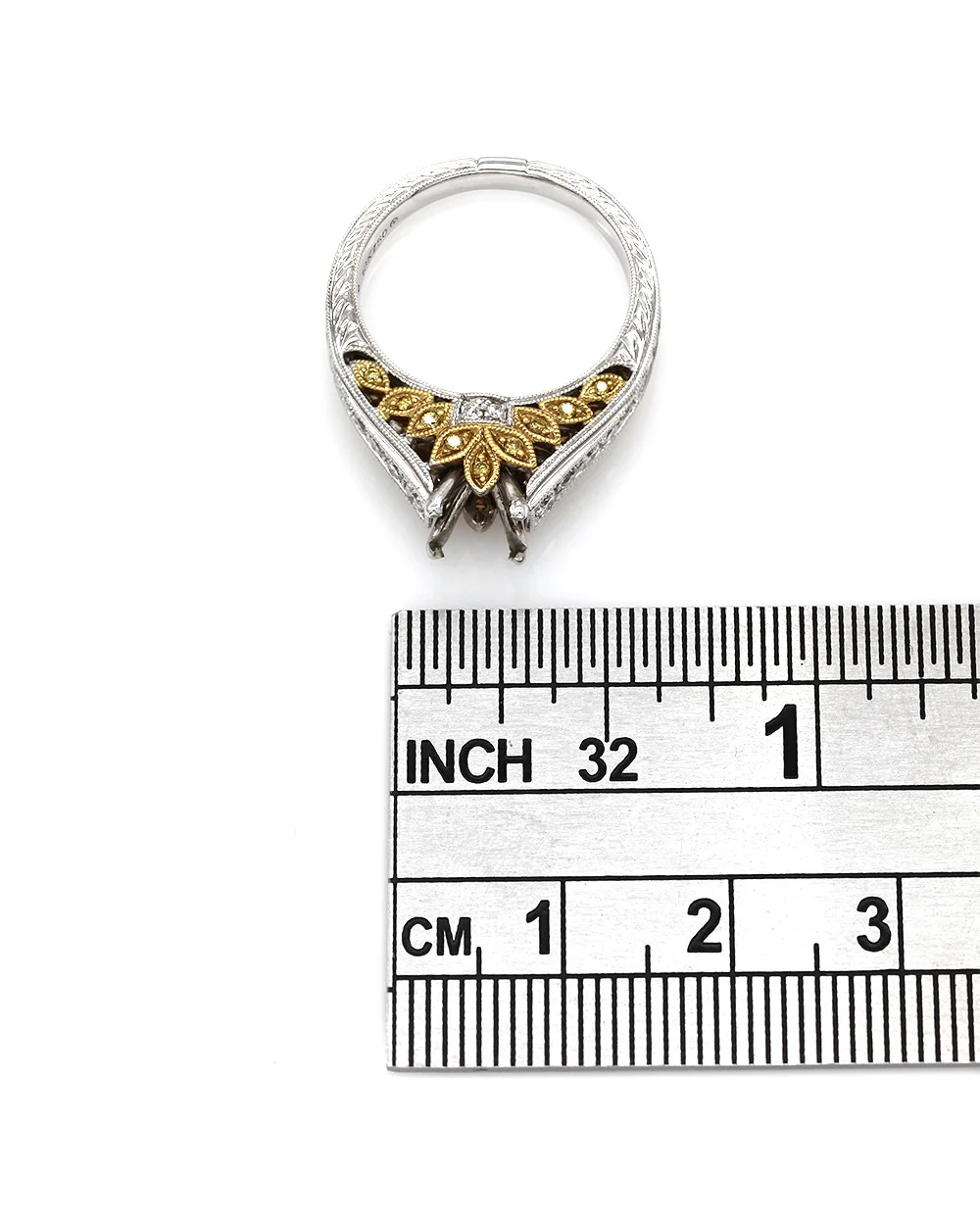 Pave Diamond Engagement Ring Mounting in Two Tone Gold - Image 2
