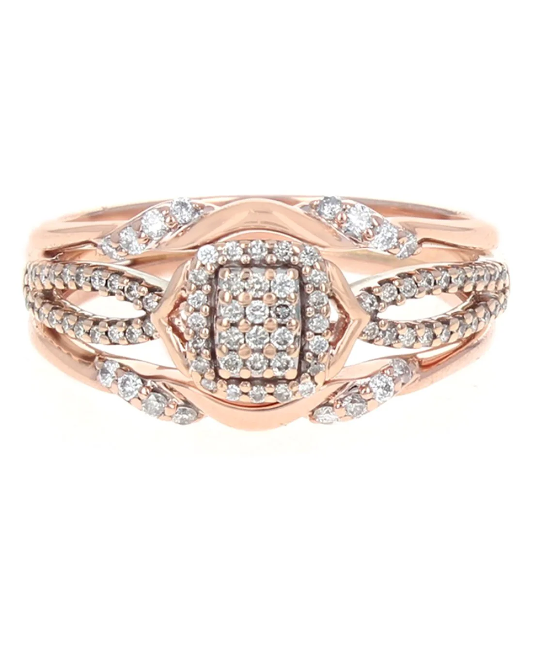 Pave Diamond Halo Crossover Ring in Rose Gold - Image 2