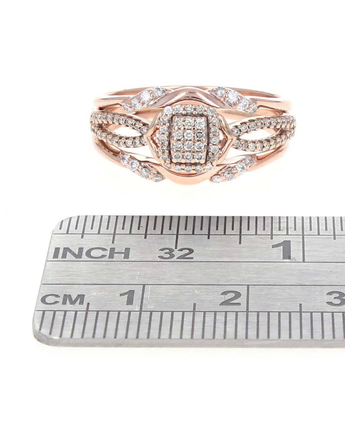 Pave Diamond Halo Crossover Ring in Rose Gold - Image 3
