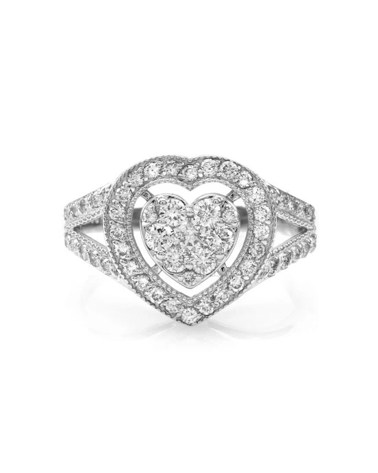 Pave Diamond Halo Heart Ring in Gold - Image 2