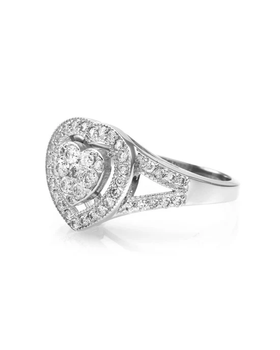 Pave Diamond Halo Heart Ring in Gold - Image 3
