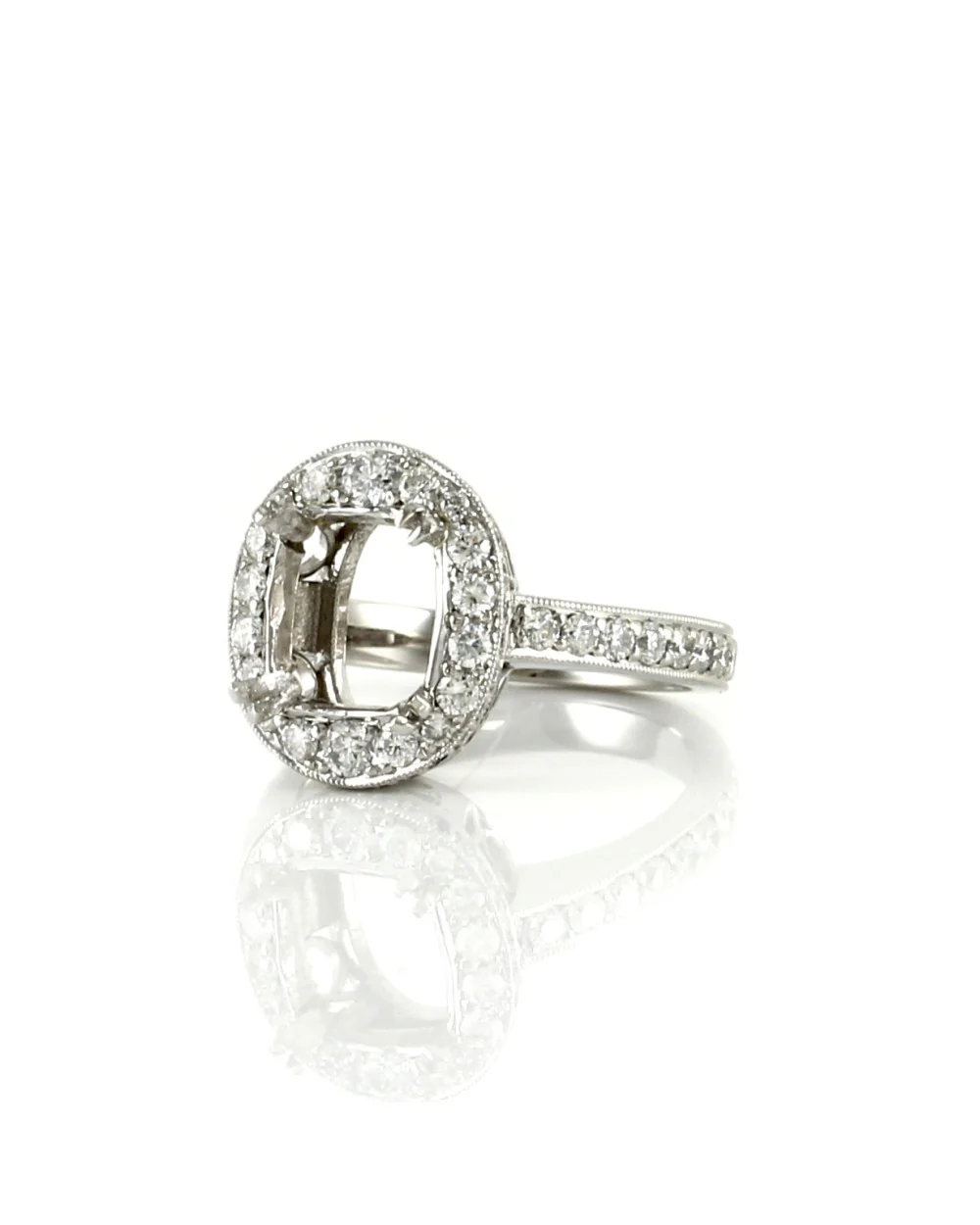 Pave Diamond Halo Ring Mounting in Platinum - Image 3