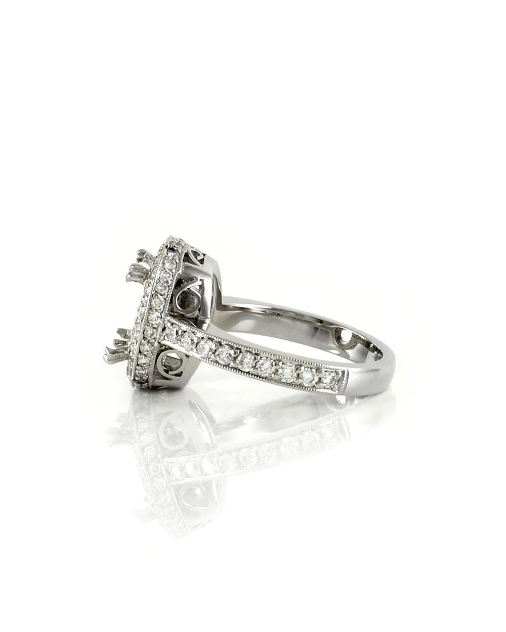 Pave Diamond Halo Ring Mounting in Platinum - Image 4