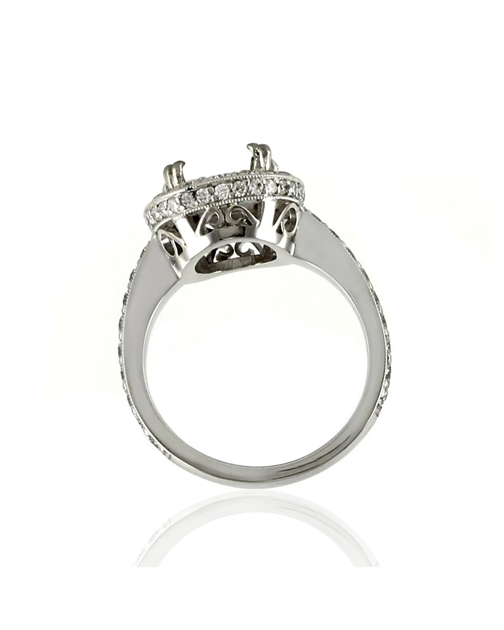 Pave Diamond Halo Ring Mounting in Platinum - Image 5