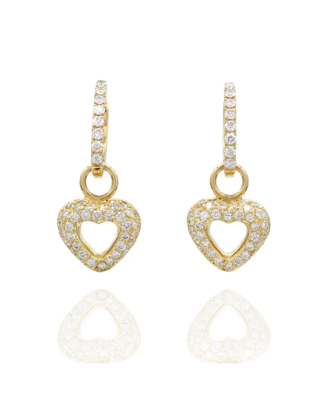 Pave Diamond Heart Charm Gold Earrings