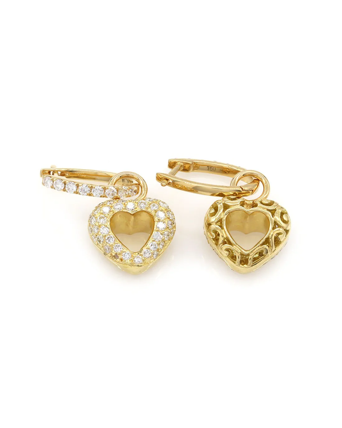 Pave Diamond Heart Charm Gold Earrings - Image 2