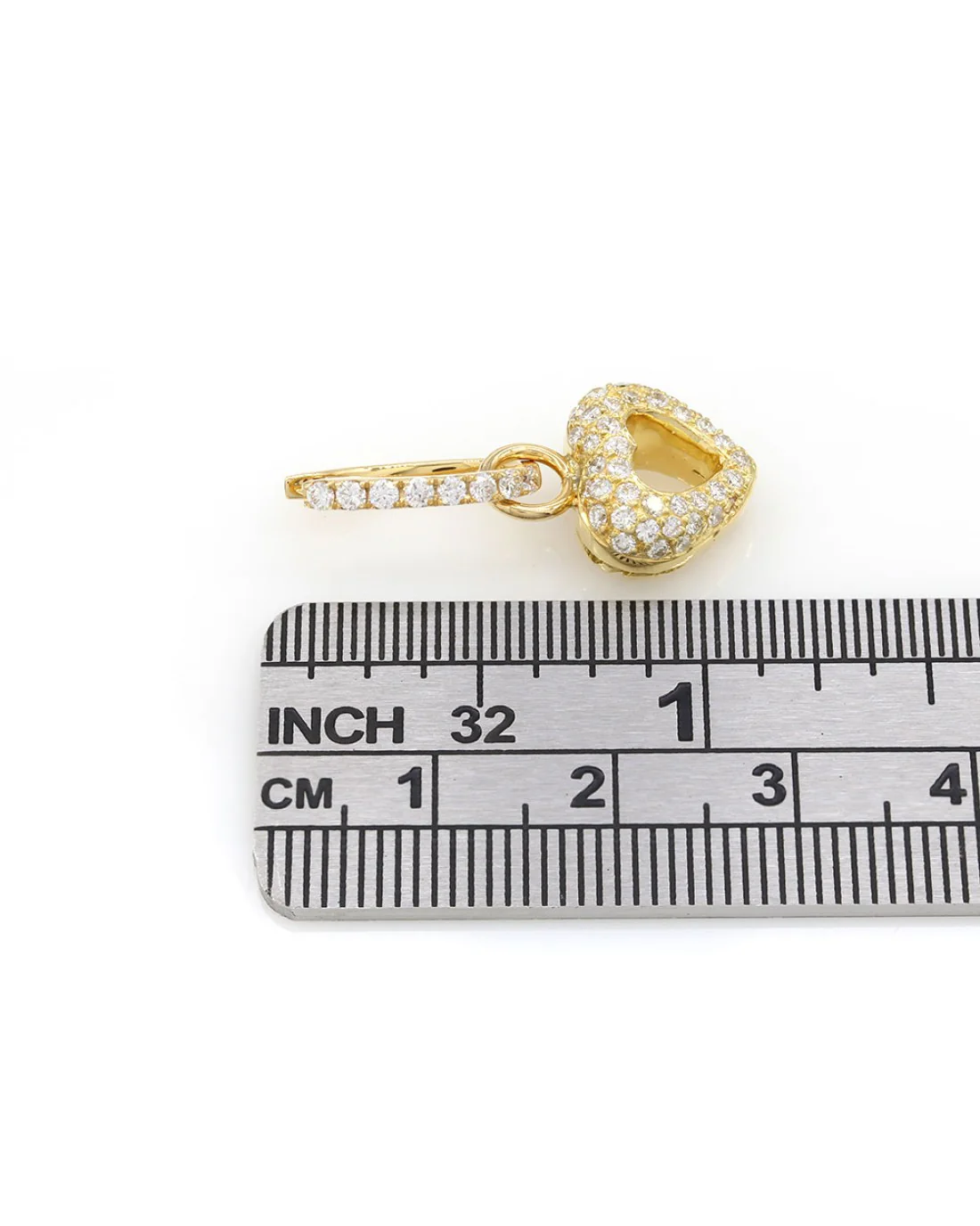 Pave Diamond Heart Charm Gold Earrings - Image 3