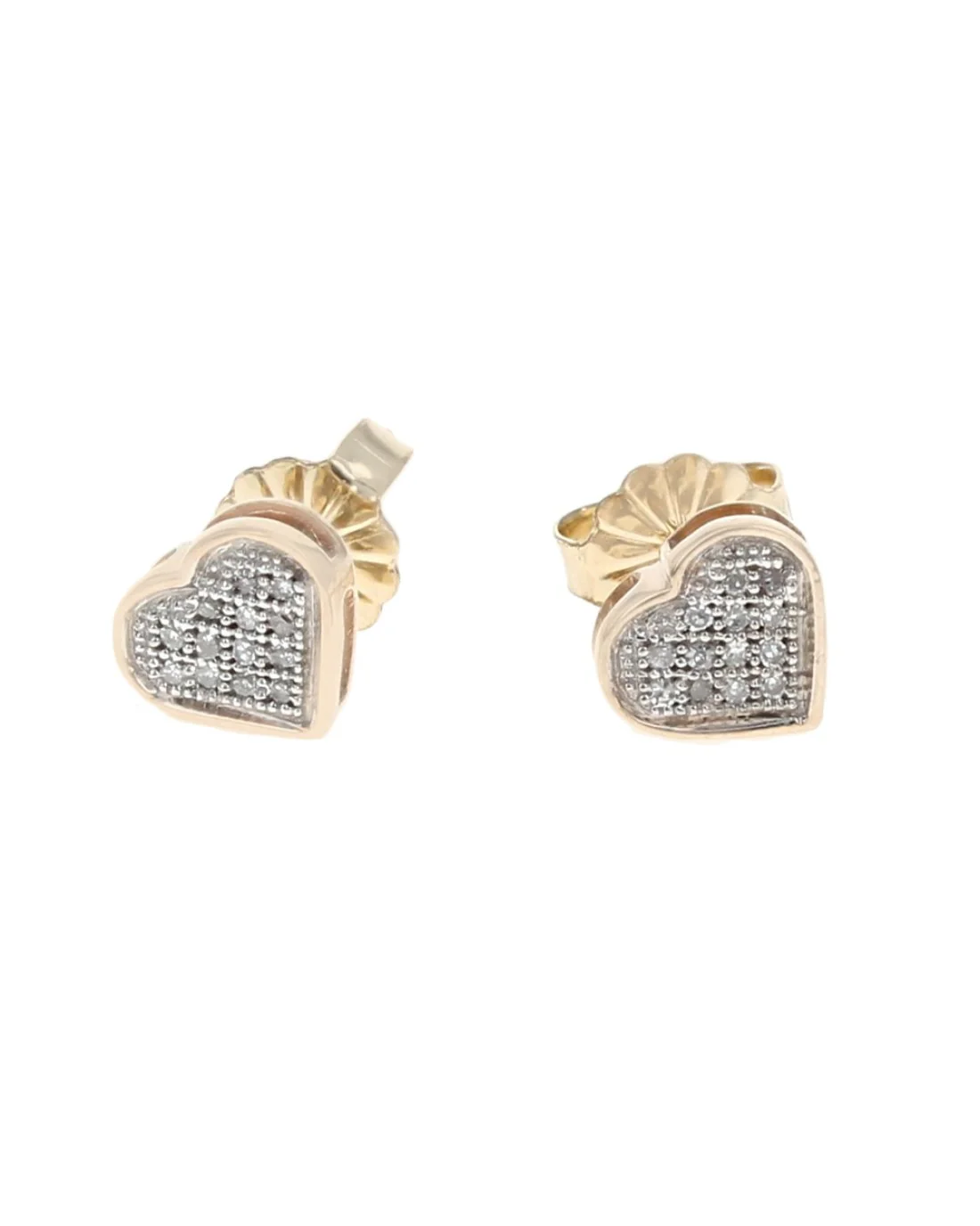 Pave Diamond Heart Stud Earrings in White and Yellow Gold - Image 2
