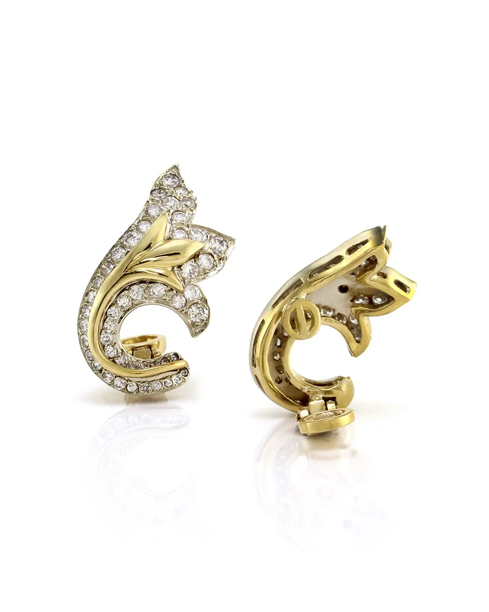 Pave Diamond Leaf Climber Earrings in Gold - Image 2